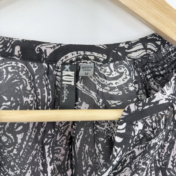 KUT from the Kloth Sheer Button Frontballoon Sleeve Blouse Size M, Preppy Office - Picture 6 of 11